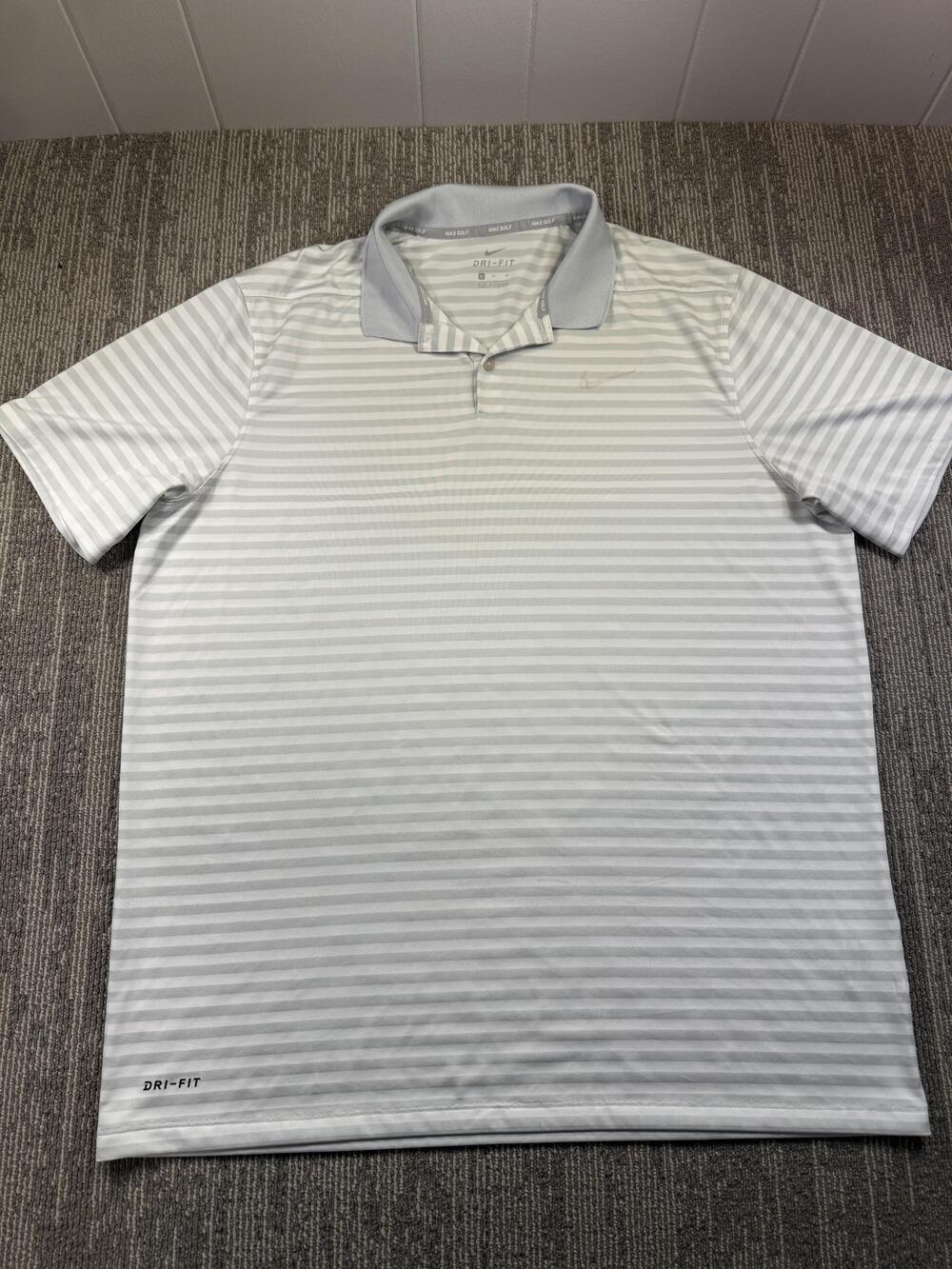 Nike Golf Polo Shirt Mens XL Gray Stripe Dri-FIT Short Sleeve Golf Performance
